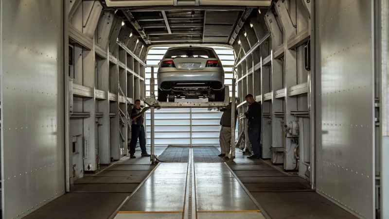 RDW keuringsstation met auto op hefbrug tijdens technische inspectie