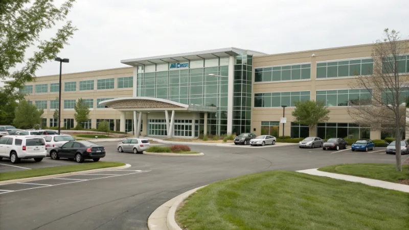 RDW kantoor gebouw met ingang en parkeerplaats