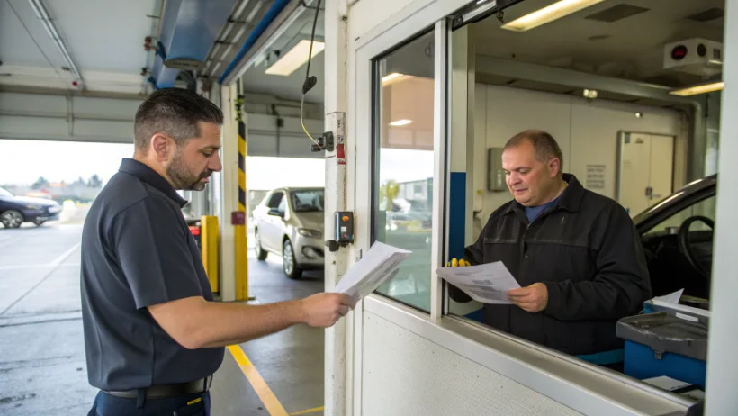 Zelfgemaakte tijdelijke kentekenplaat van wit karton met zwarte letters